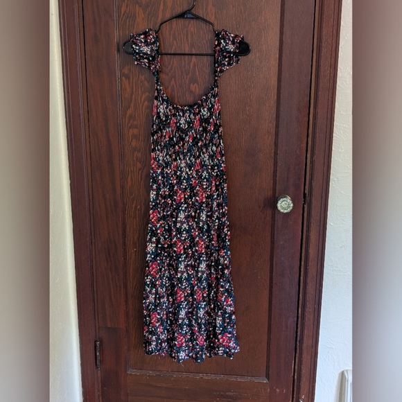 Lulus Medium View from the Meadow Black Floral Print Off-the-Shoulder Dress Sz S - Picture 1 of 9